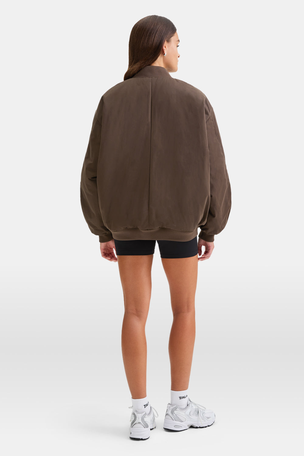 REVERSIBLE OVERSIZED BOMBER JACKET - BLACK AND ESPRESSO