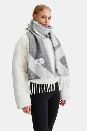 T LOGO BRUSHED SCARF - MID GREY AND LIGHT GREY