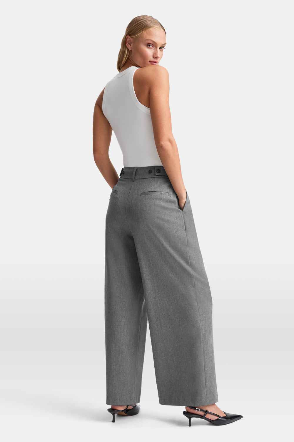 EVERYDAY TAILORING ADJUSTABLE WIDE LEG TROUSERS - CHARCOAL GREY MARL