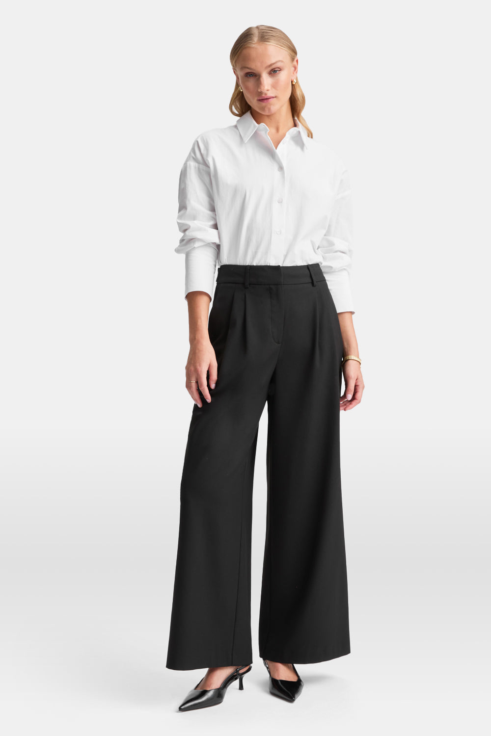 EVERYDAY TAILORING ADJUSTABLE WIDE LEG TROUSERS - BLACK