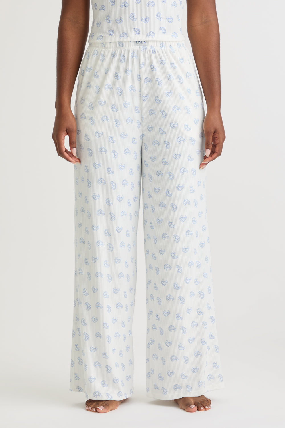 SOFT LOUNGE WIDE LEG PYJAMA BOTTOMS - CROISSANT PRINT