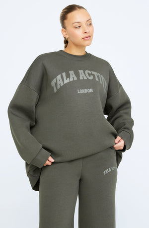 TALA ACTIVE LOOSE HEM OVERSIZED SWEATSHIRT- DARK OLIVE