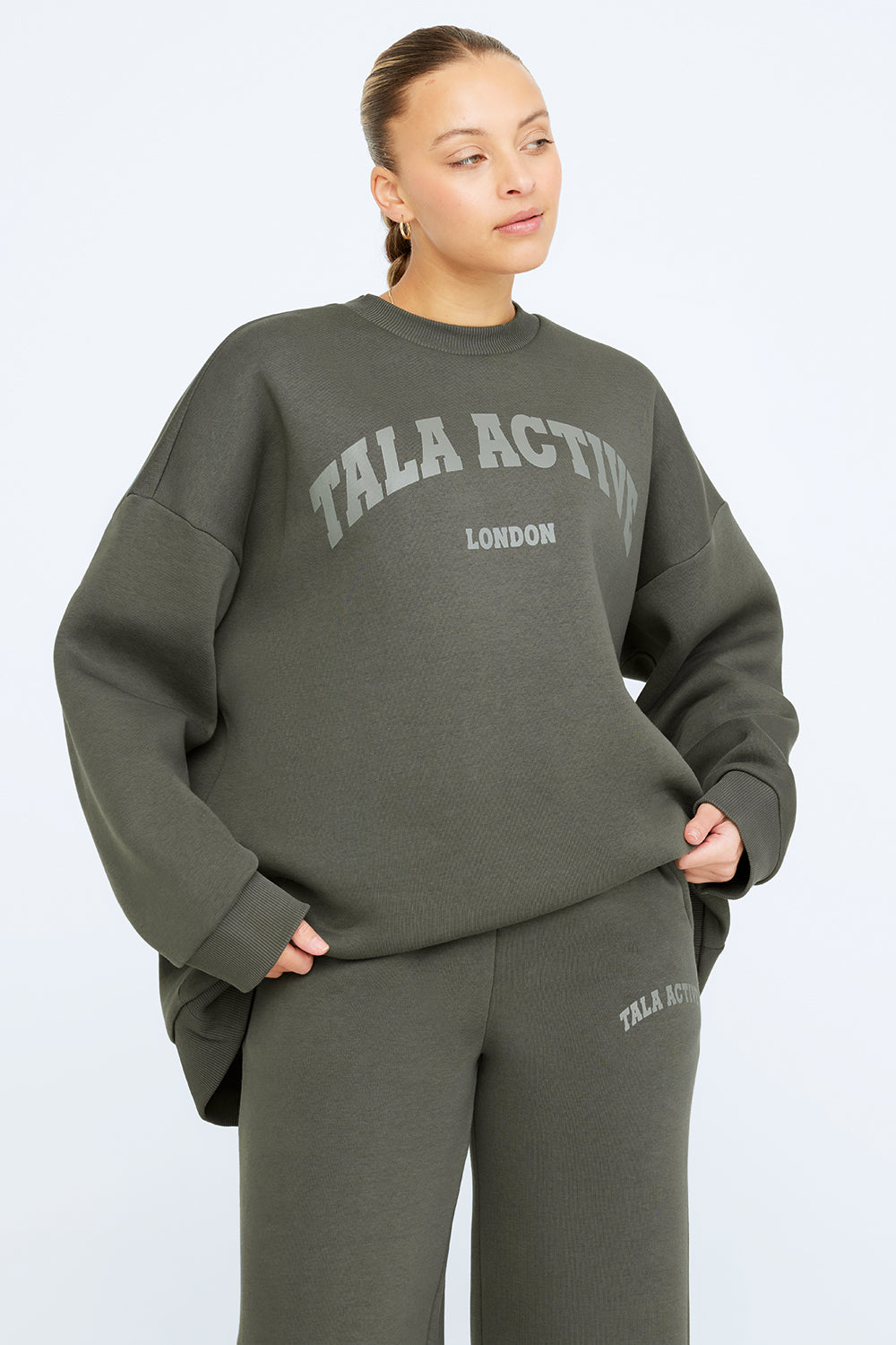 TALA ACTIVE LOOSE HEM OVERSIZED SWEATSHIRT- DARK OLIVE