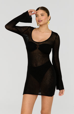 PEARL MULTIWAY RESORT KNIT MINI DRESS - SHADOW BLACK