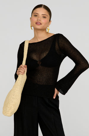 KAI MULTIWAY LONG SLEEVE RESORT KNIT TOP - SHADOW BLACK