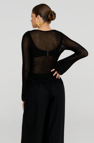 KAI MULTIWAY LONG SLEEVE RESORT KNIT TOP - SHADOW BLACK