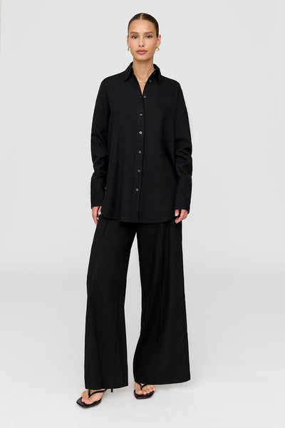 ATHENS LINEN BLEND TAILORED WIDE LEG TROUSERS - SHADOW BLACK