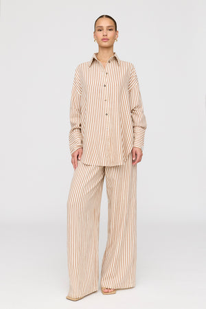 THE ESSENTIAL LINEN SHIRT - TAUPE STRIPE