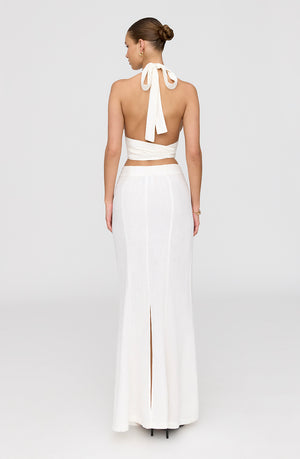 MILOS LINEN BLEND V WAIST MAXI SKIRT - COCONUT MILK