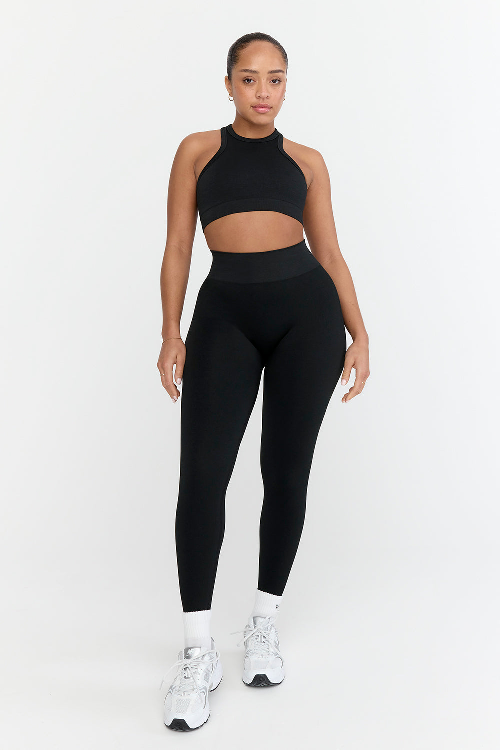 SCULPT SEAMLESS RIBBED RACER SPORTS BRA - BLACK MARL