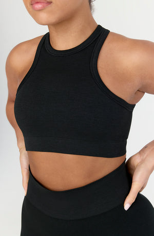 SCULPT SEAMLESS RIBBED RACER SPORTS BRA - BLACK MARL