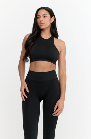 SCULPT SEAMLESS RIBBED RACER SPORTS BRA - BLACK MARL