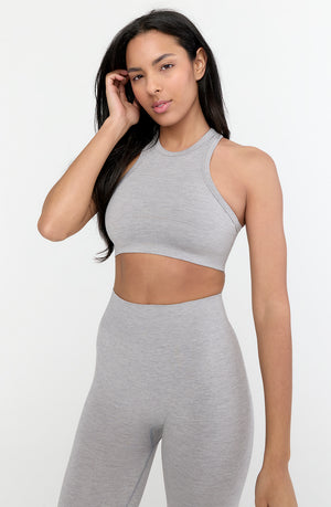 SCULPT SEAMLESS RIBBED RACER SPORTS BRA - LIGHT GREY MARL