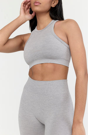 SCULPT SEAMLESS RIBBED RACER SPORTS BRA - LIGHT GREY MARL