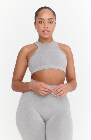 SCULPT SEAMLESS RIBBED RACER SPORTS BRA - LIGHT GREY MARL