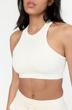 SCULPT SEAMLESS RIBBED RACER SPORTS BRA - MILK MARL