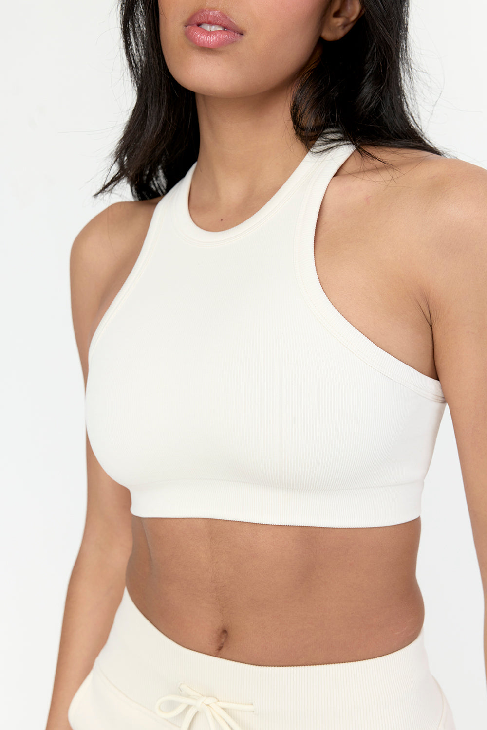 SCULPT SEAMLESS RIBBED RACER SPORTS BRA - MILK MARL