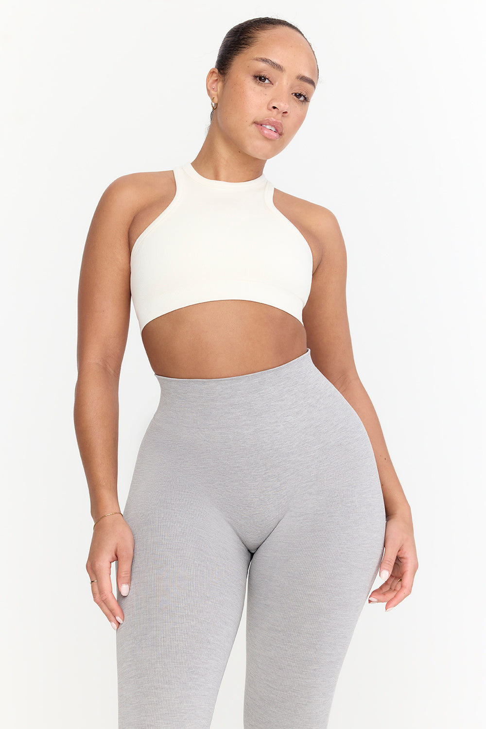 SCULPT SEAMLESS RIBBED RACER SPORTS BRA - MILK MARL