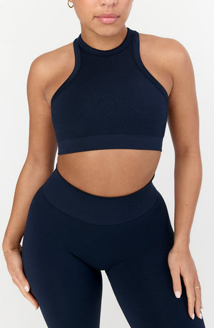 SCULPT SEAMLESS RIBBED RACER SPORTS BRA - NAVY MARL