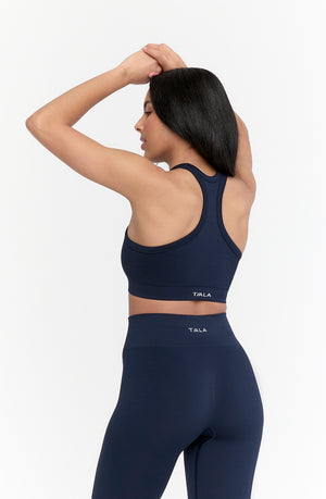 SCULPT SEAMLESS RIBBED RACER SPORTS BRA - NAVY MARL