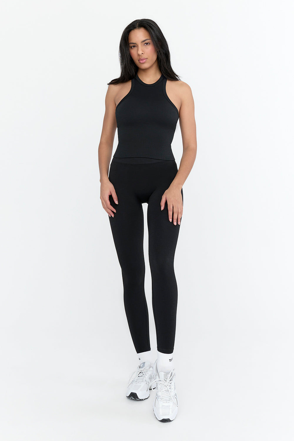 SCULPT SEAMLESS RIBBED RACER TANK - BLACK MARL