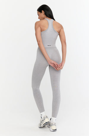 SCULPT SEAMLESS RIBBED RACER TANK - LIGHT GREY MARL