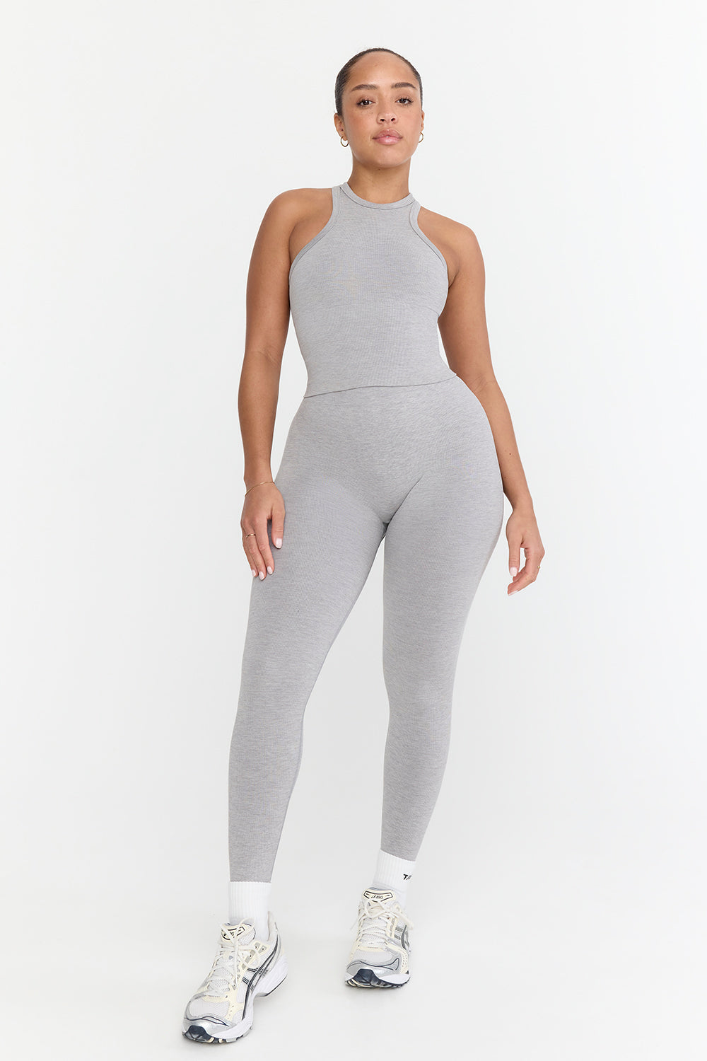 SCULPT SEAMLESS RIBBED RACER TANK - LIGHT GREY MARL