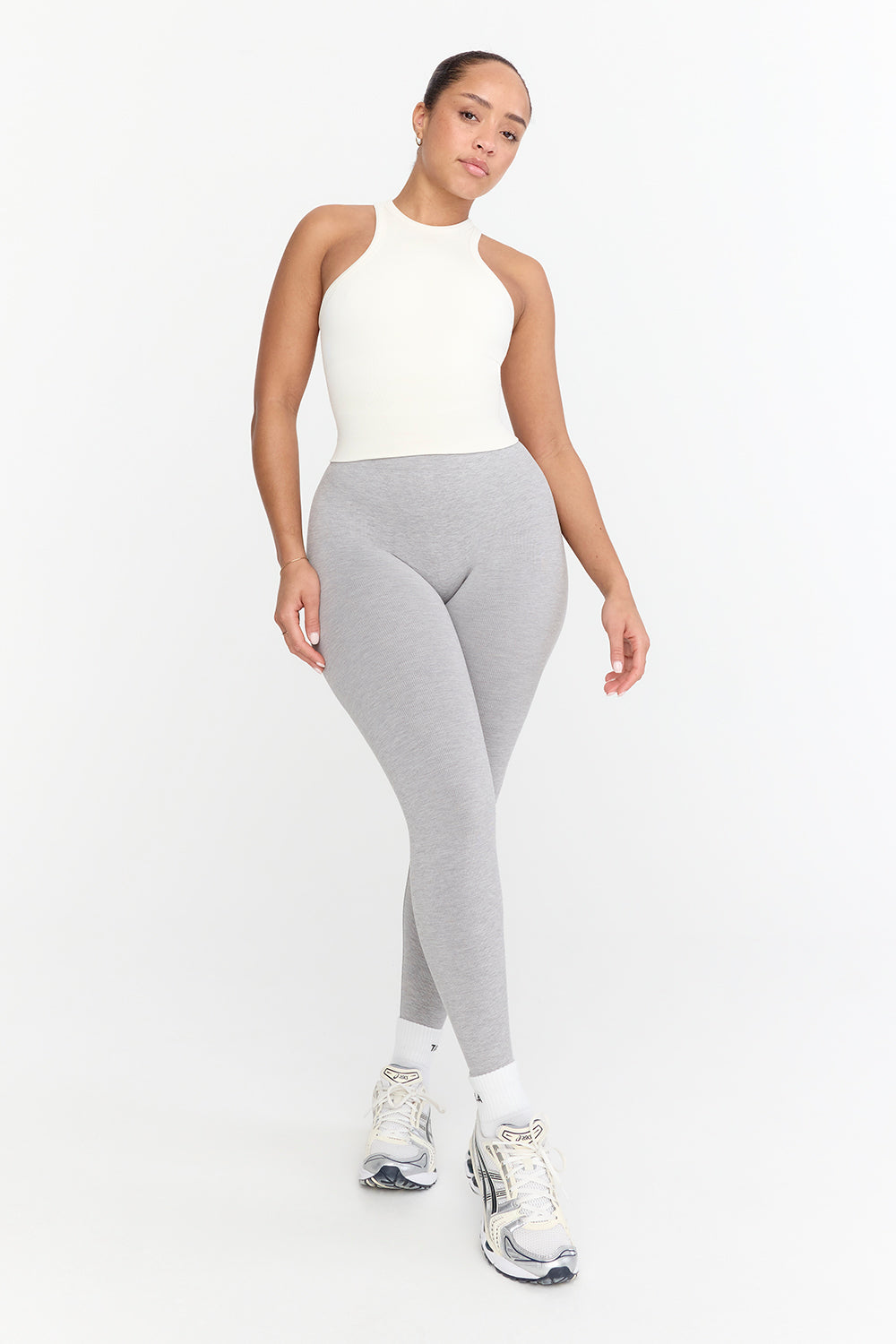 SCULPT SEAMLESS RIBBED RACER TANK - MILK MARL