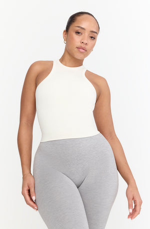 SCULPT SEAMLESS RIBBED RACER TANK - MILK MARL