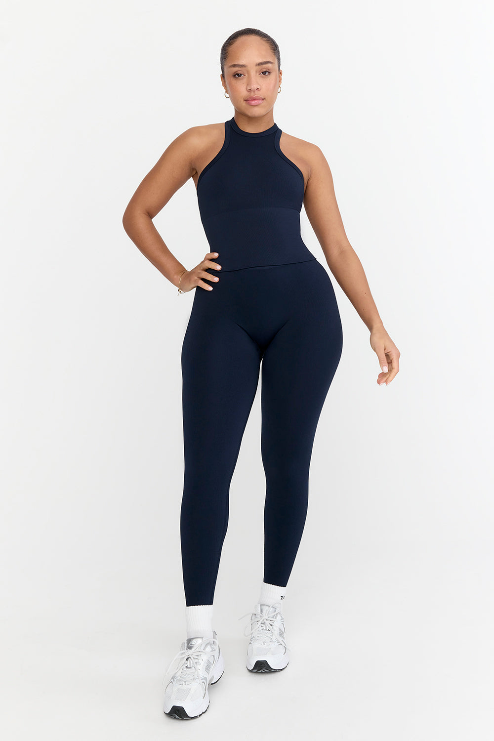 SCULPT SEAMLESS RIBBED RACER TANK - NAVY MARL