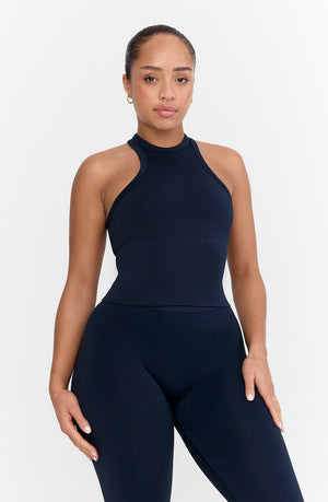 SCULPT SEAMLESS RIBBED RACER TANK - NAVY MARL