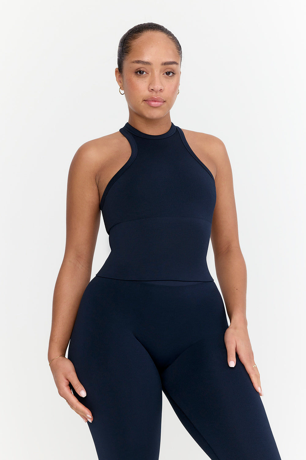 SCULPT SEAMLESS RIBBED RACER TANK - NAVY MARL