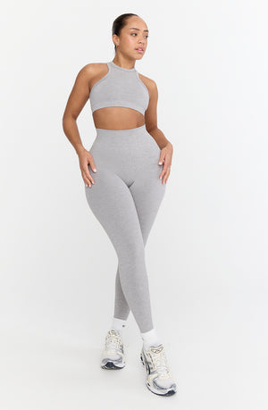 SCULPT SEAMLESS RIBBED HIGH WAISTED LEGGING - LIGHT GREY MARL