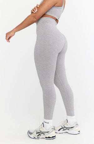 SCULPT SEAMLESS RIBBED HIGH WAISTED LEGGING - LIGHT GREY MARL