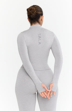 SCULPT SEAMLESS RIBBED ZIP THROUGH JACKET- LIGHT GREY MARL