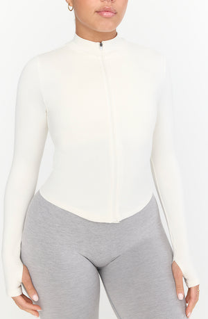 SCULPT SEAMLESS RIBBED ZIP THROUGH JACKET- MILK MARL