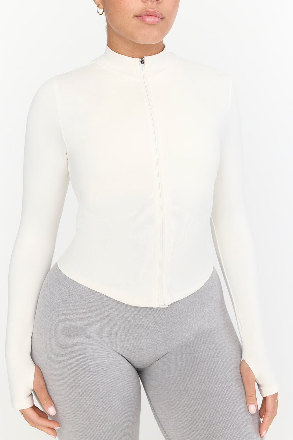 SCULPT SEAMLESS RIBBED ZIP THROUGH JACKET- MILK MARL