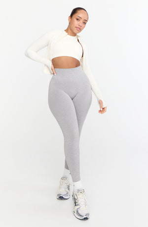 SCULPT SEAMLESS RIBBED ZIP THROUGH JACKET- MILK MARL