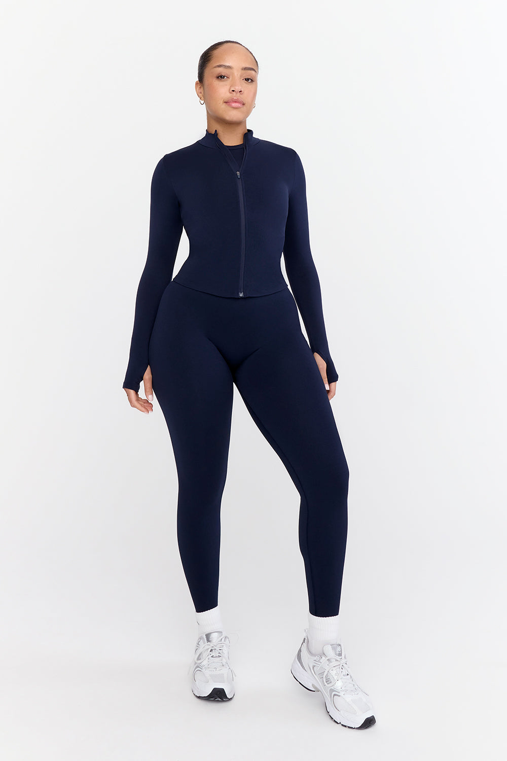 SCULPT SEAMLESS RIBBED ZIP THROUGH JACKET- NAVY MARL