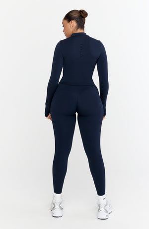 SCULPT SEAMLESS RIBBED ZIP THROUGH JACKET- NAVY MARL