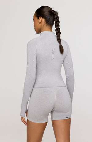 SCULPT SEAMLESS MOCK NECK ZIP THROUGH JACKET- LIGHT GREY MARL