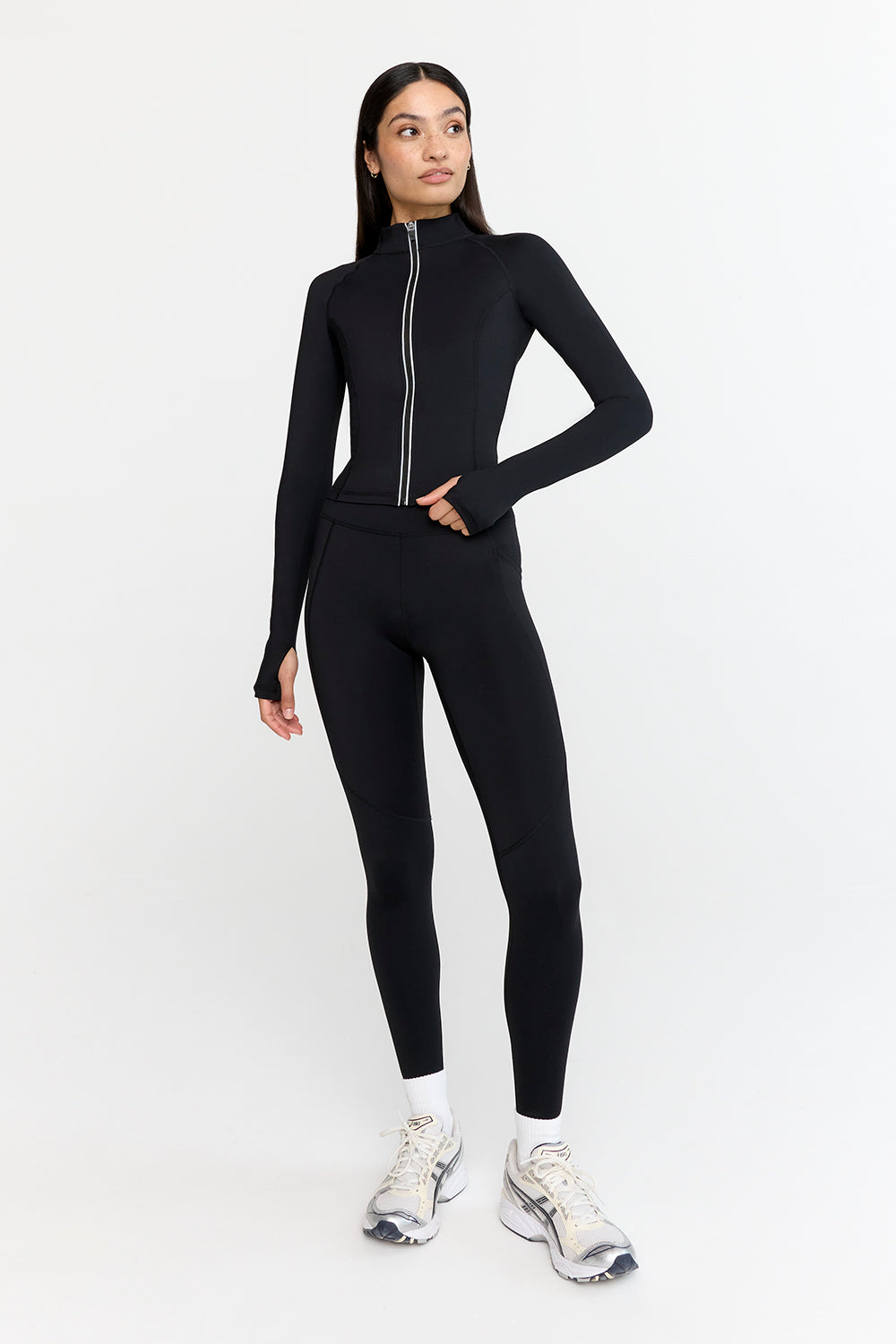 SKINLUXE ZIP THROUGH RUNNING TOP - SHADOW BLACK