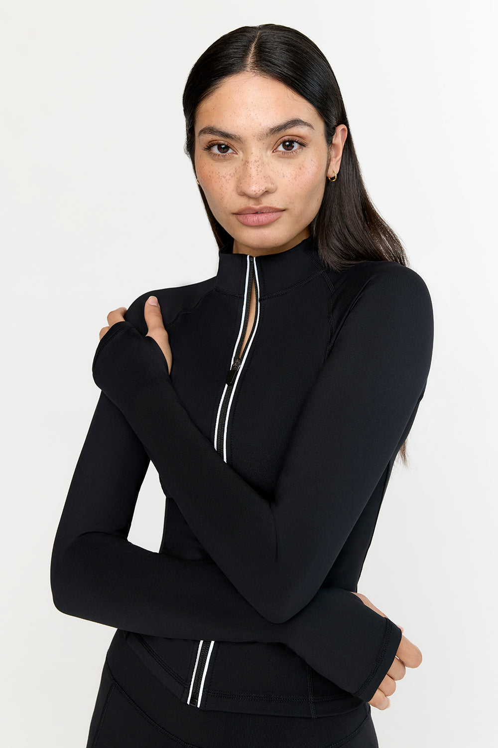 SKINLUXE ZIP THROUGH RUNNING TOP - SHADOW BLACK