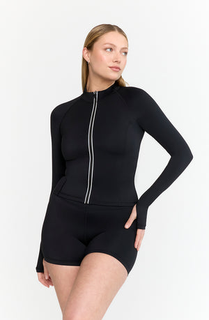 SKINLUXE ZIP THROUGH RUNNING TOP - SHADOW BLACK