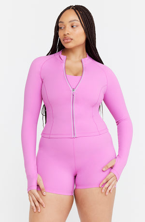 SKINLUXE ZIP THROUGH RUNNING TOP - BUBBLEGUM