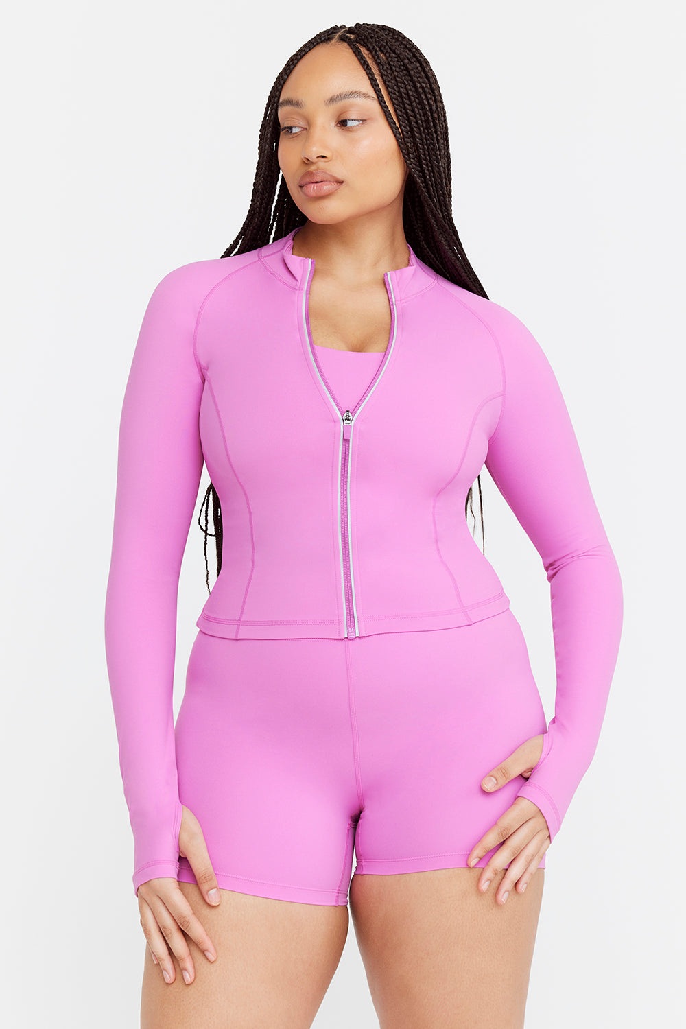 SKINLUXE ZIP THROUGH RUNNING TOP - BUBBLEGUM