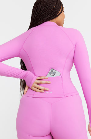 SKINLUXE ZIP THROUGH RUNNING TOP - BUBBLEGUM