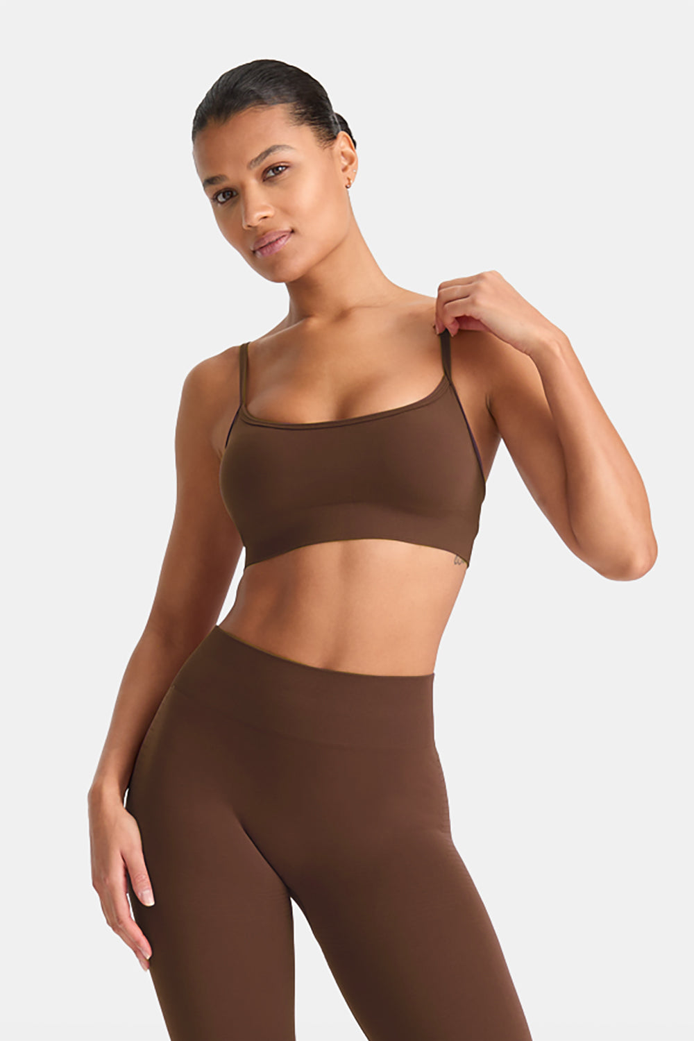 SCULPT SEAMLESS BANDEAU SPORTS BRA - COFFEE MARL