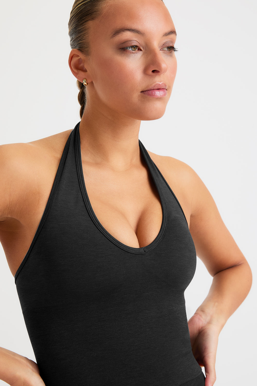 SCULPT SEAMLESS HALTER TANK - BLACK MARL