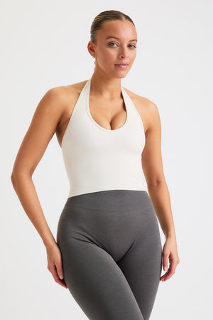 SCULPT SEAMLESS HALTER TANK - MILK MARL